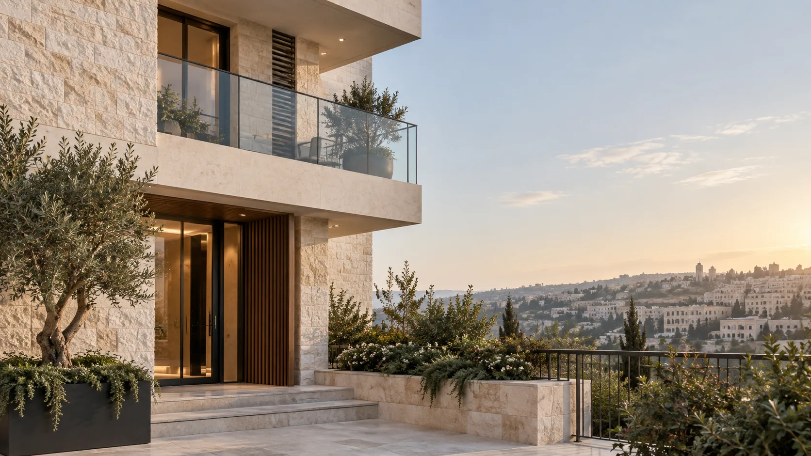 חזית בית ישראלי מודרני באור בוקר